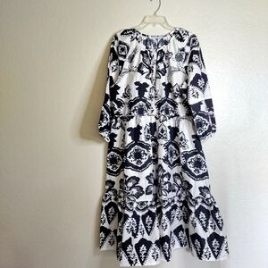 CHICO’S Puff Sleeve Tiered Maxi Dress Pockets Poplin Floral Boho Sz 14